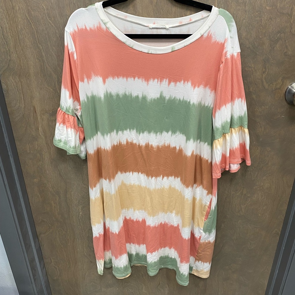 Coral and Green Tie-Dye Women's Tunic
